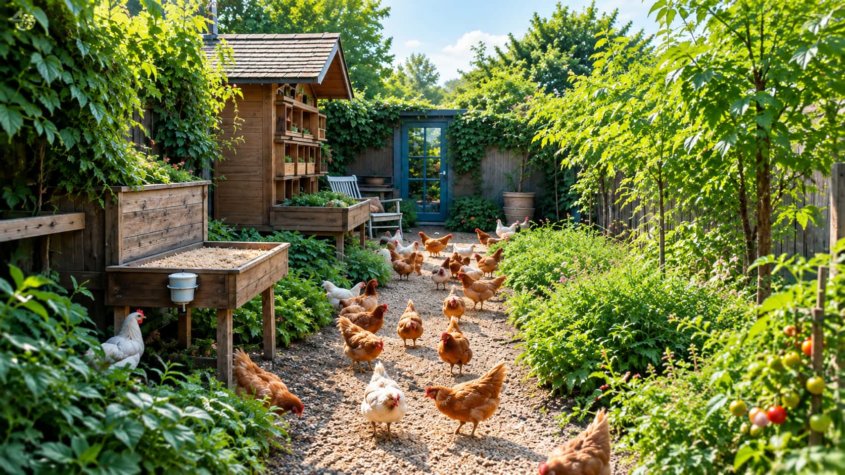 Free-Range Chickens in the Garden