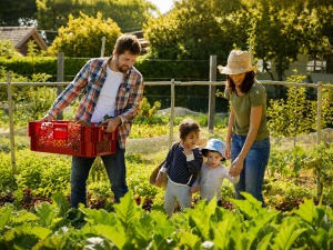 Harvesting Fresh Vegetables and Fruits with the Family
